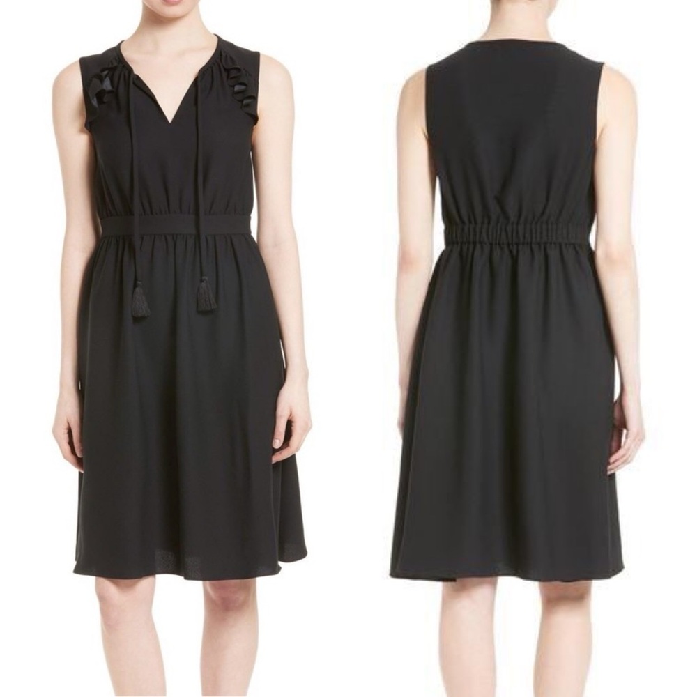 Kate Spade New York Crepe Ruffle Fit and Flare Dress Black Size Small
